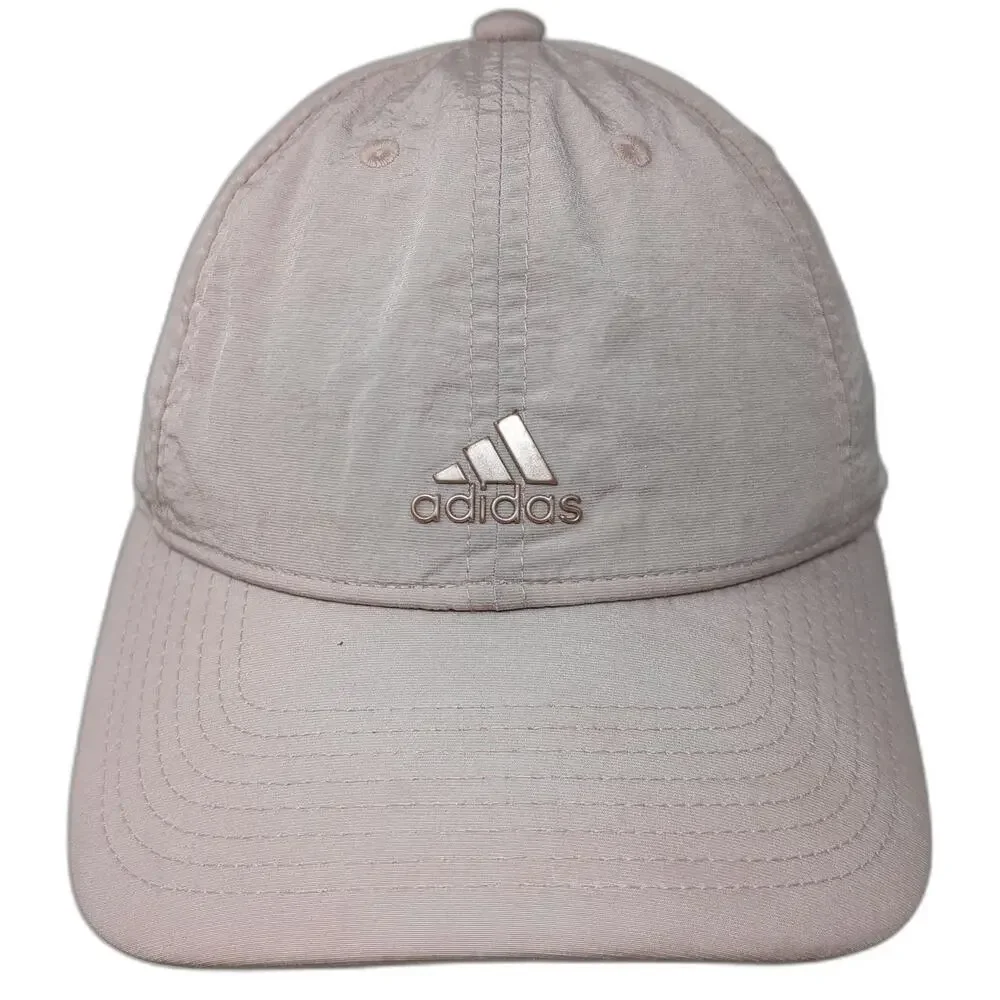 Adidas Baseball Cap Pink One Size Nylon Gold Logo Adjustable Slideback Strap Hat